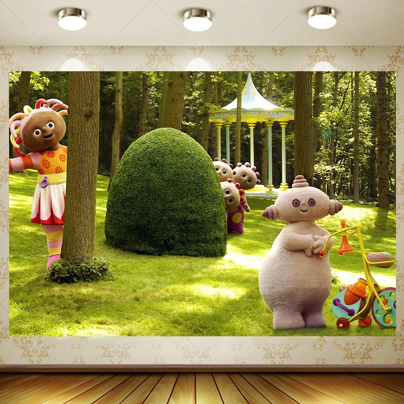 POP M-ARTs Teletubbies الأطفال التلفزيون الكرتون خلفية في حديقة الليل حفلة عيد ميلاد راية التصوير خلفية الزينة #4