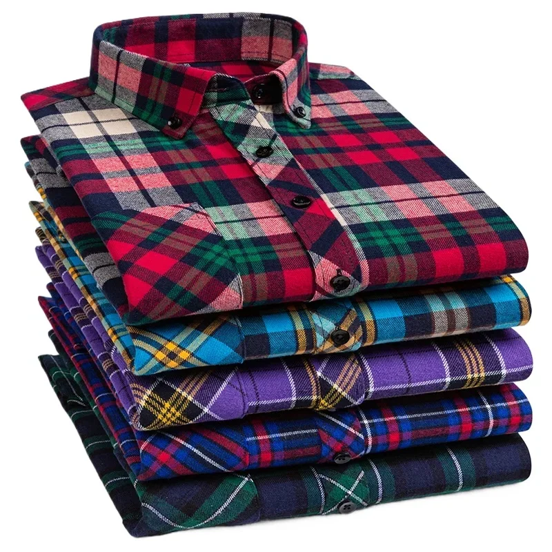 

Мужская Фланелевая рубашка в шотландскую клетку, с длинным рукавом