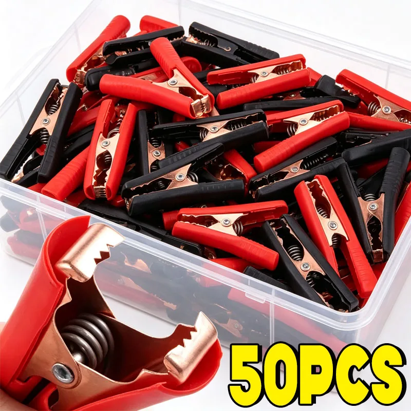 50PCS Large Insulating Alligator Clips Emergency Power Terminal Test Connector Red Black Charging Battery Cables Boost Clamps