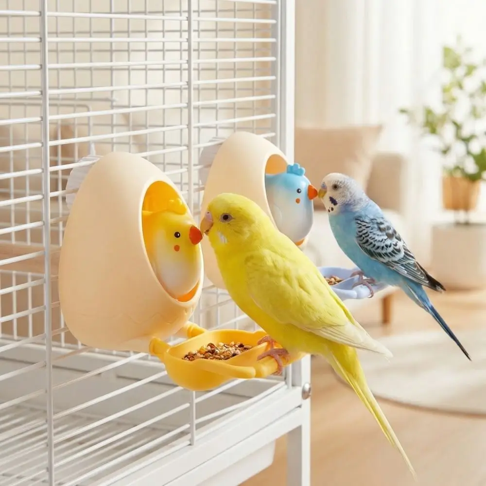 Creative Bite Resistant Bird Food Dispenser Eggshell Bird Wide Mouth Parrot Training Toy with Stand Detachable Forage Box Aviary