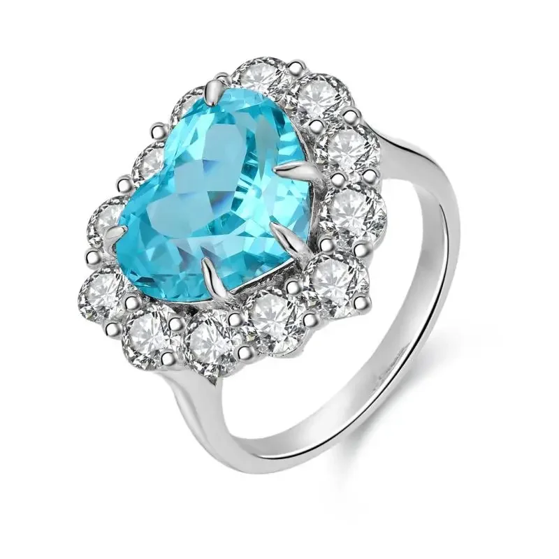 RUIF New Popular Heart Shape S925 Silver 9.35ct Lab Grown Paraiba Rings Sapphire  Wedding Party