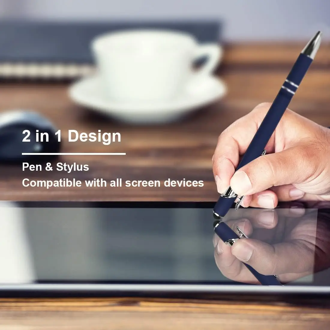 Ballpoint Pen with Stylus Tip, Soft Touch Click Metal Pen, 1.0mm Medium Point, Black Ink, 12 Count