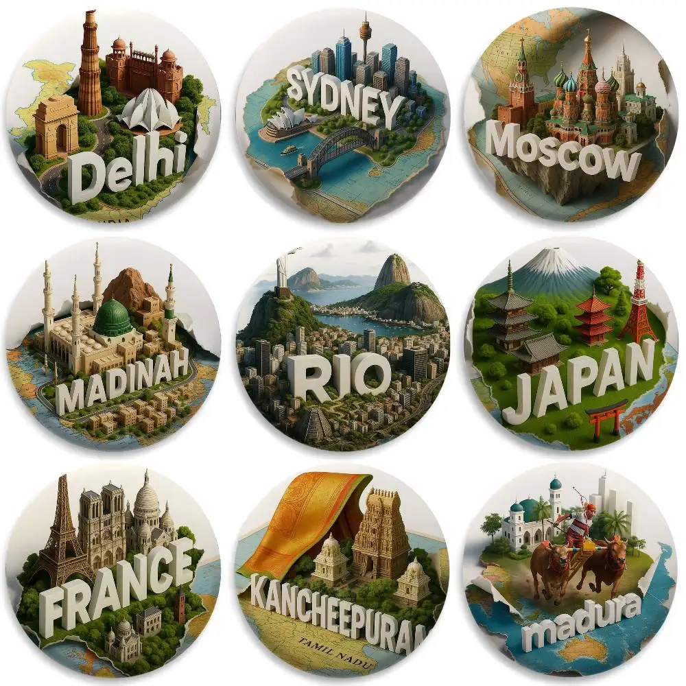 

National Tourist Attractions Badges Round Exquisite Badge Brooches Creative Pins For Clothes Hat Backpack Gift Accessories