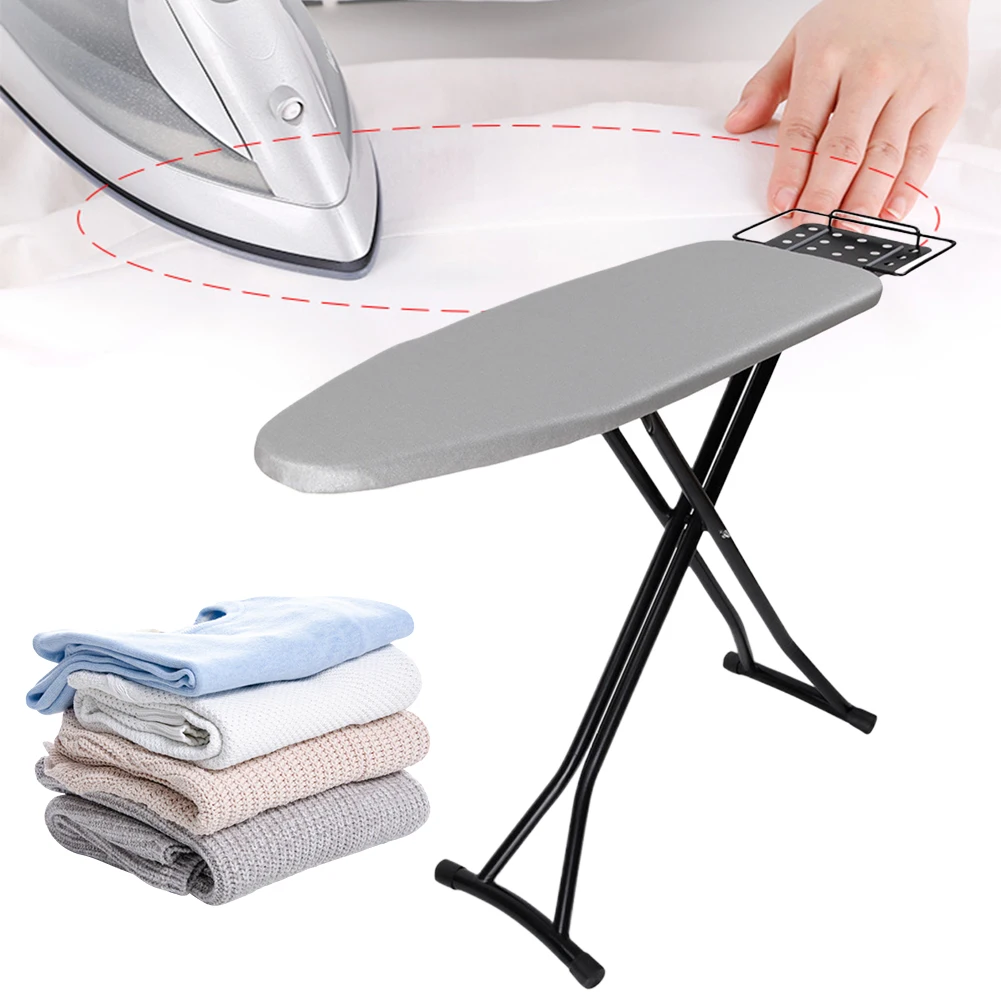 Heavy Duty Compact Iron Board Height Adjustable Ironing Board with Iron Rest with Heat Resistant Cover Metal Frame Non-Slip Legs