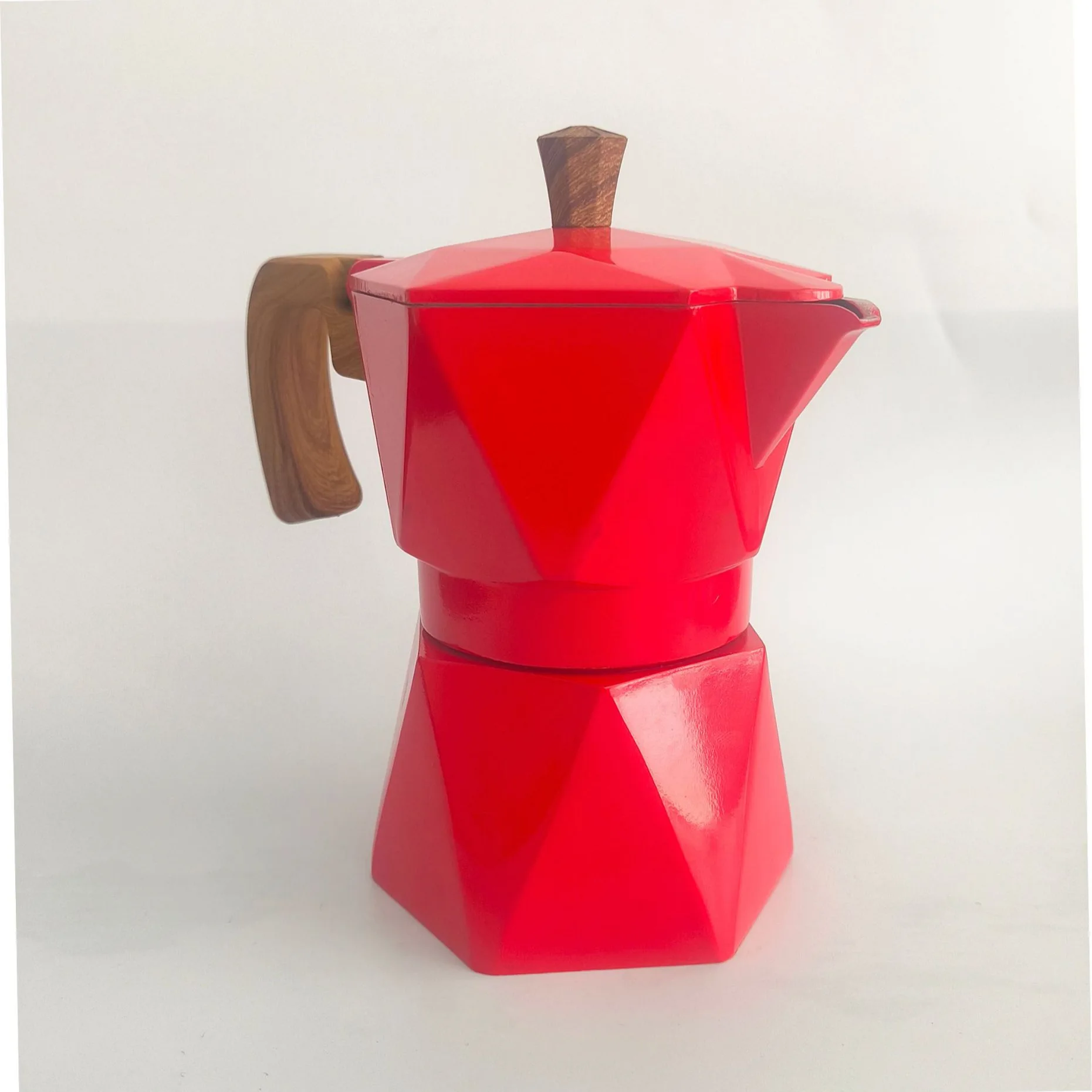 Aluminum Double Valve Moka Pot Multifaceted Diamond 3D Italian Coffee Maker