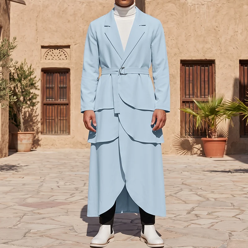 INCERUN Fashion Men's Long Style Blazer Ruffle Solid Personality Lapel Long Sleeve Male Suit Elegant Blazer For Man Streetwear