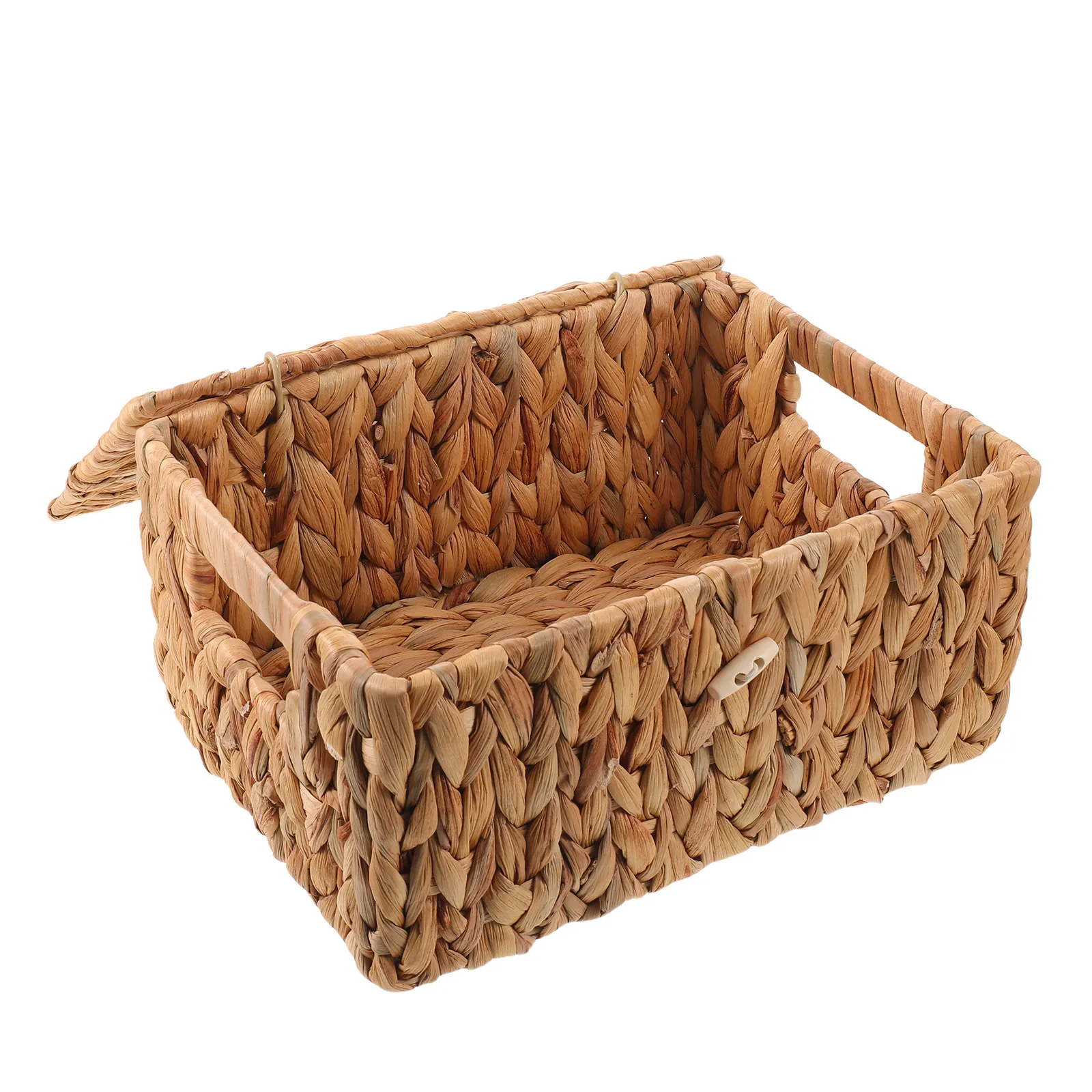 Handwoven Seagrass Storage Basket Rectangular Lid Shelf Organizer Decorative Storage Boxes Bins Straw Wicker Basket for Small