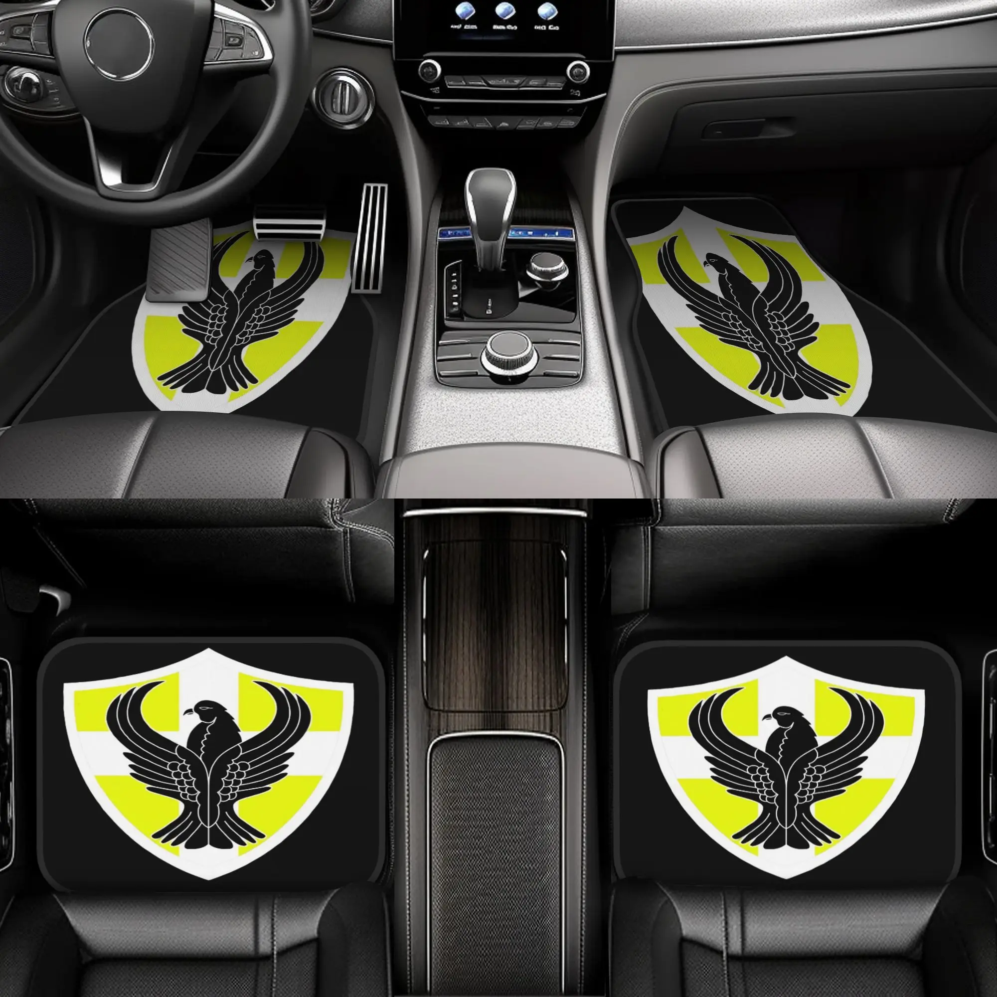 Set Of 4 Car Floor Mats Featuring The Pontian Eagle On A Shield Logo, Made From Durable Polyester Fiber. Perfect Fit For Vehicle