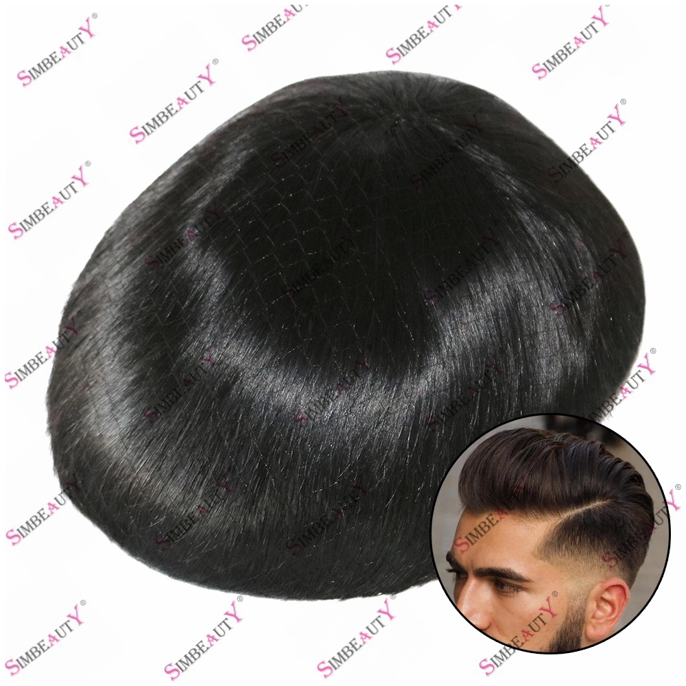 Fine Mono Durable Human Hair Men's Toupee Straight Virgin Human Hair Natural Hairline Men' s Hair Replacement Hairpieces System