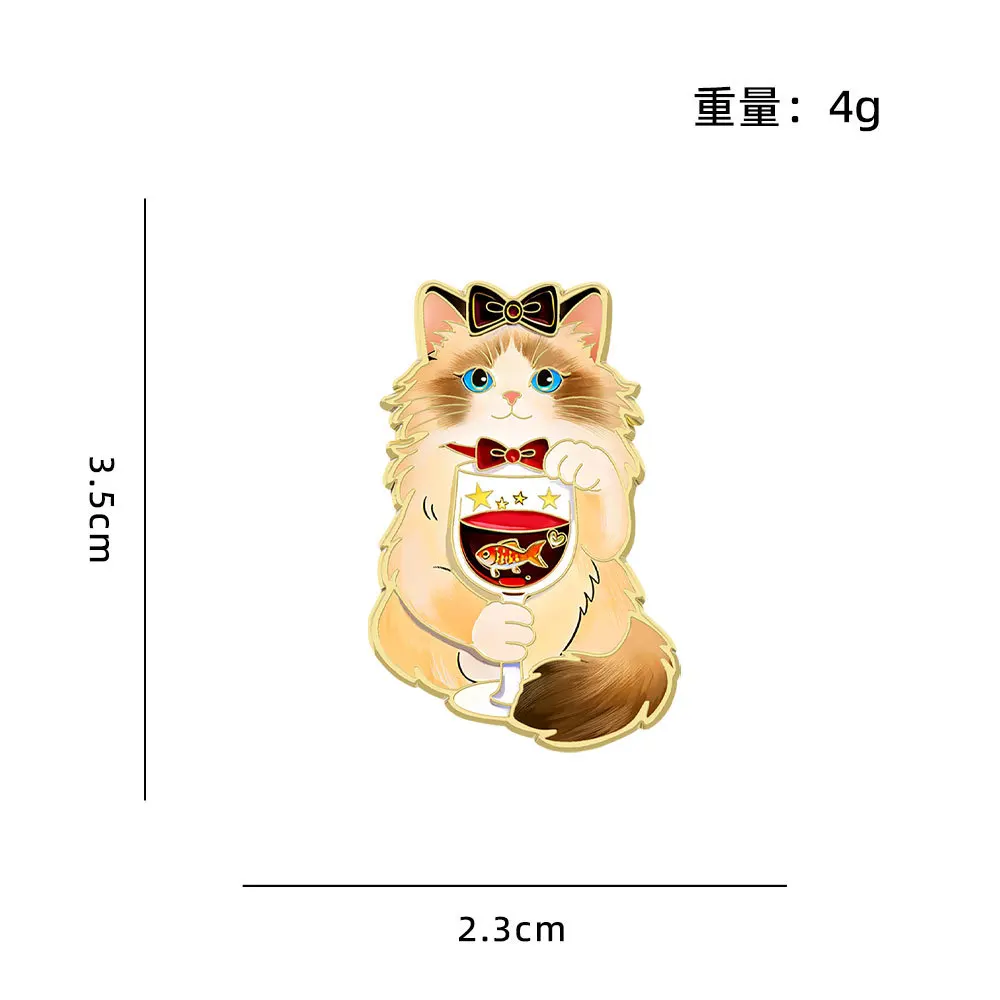 Cute Wine Cat Enamel Pins 4Pcs Set Funny Waiter Kitten Brooches Lapel Badges For Backpack Jewelry Gift