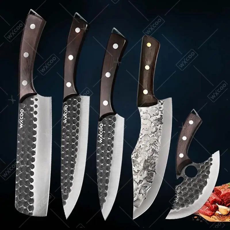 5PCS Stainless Steel Knife Set High Quality Multipurpose Cooking Knives Forged Boning Cleaver with Covers