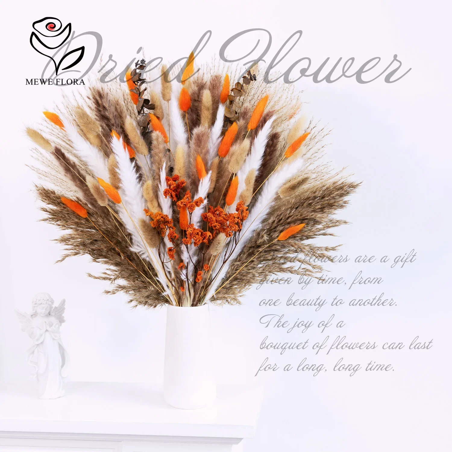 90 Pezzi Decorazione Pampa Secca Coda di Coniglio Arancione Erba Fiori Bouquet di Reed per Boho Matrimonio Casa Tavolo Rustico Decorazioni per Feste