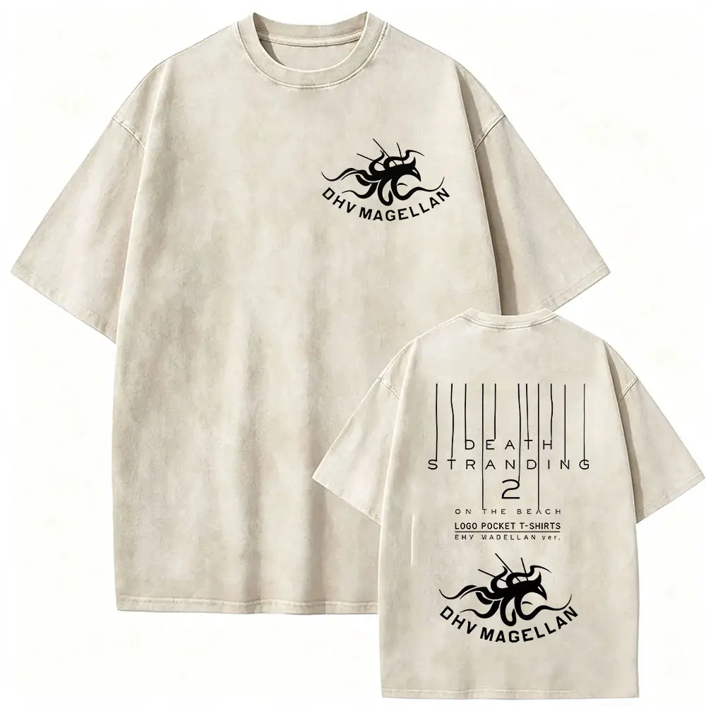 Game Death Stranding 2 DHV MAGELLAN Vintage Washed T Shirts Men's Women Casual Fashion Cotton Short Sleeve T-shirt Man Clothing