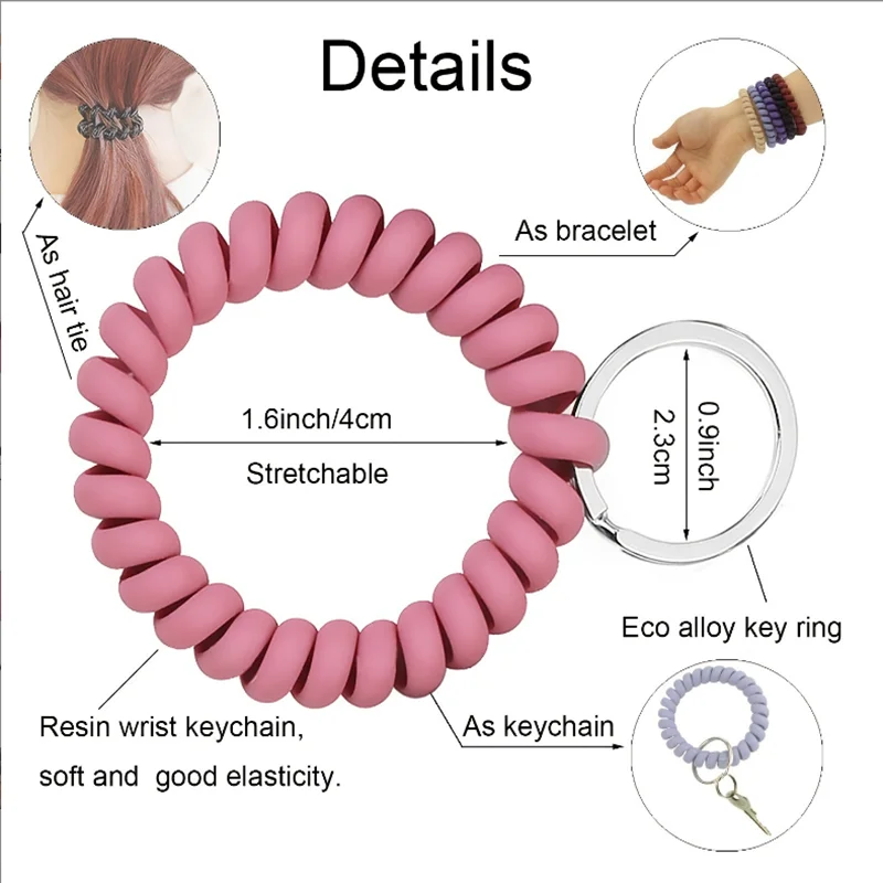 2PCS Stretchable Wristband Wristlet Keychain Spring Flexible Spiral Wrist Band Bracelet Key Holder for Gym Pool ID Badge Sports
