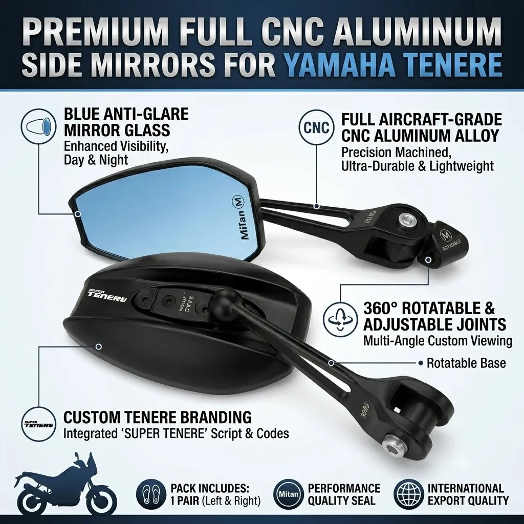 Anti-Glare Motorcycle All Metal Rearview Mirror Blue Glass With LOGO For yamaha Super Tenere Tenere 1200XT1200Z XR1200ZE