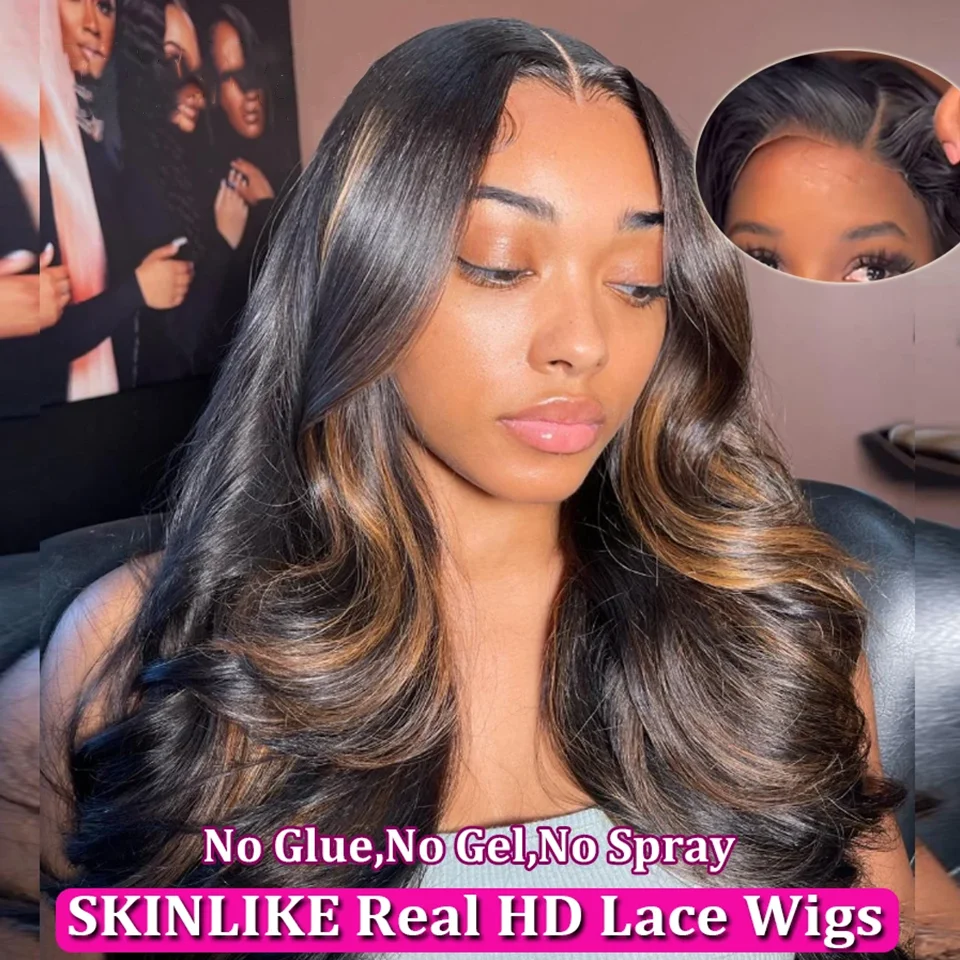 

Glueless Highlight HD Wig Human Hair Body Wave Lace Front Wig 13x6 PrePlucked Ombre Colored Lace Front Human Hair Wigs For Women