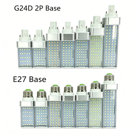 1pc G24 2Pin E27 LED Corn Bulb Lamp Horizontal Clear Cover Rotatable 85-265V Plug 2U PLC CFL LED Replacement Light 7W9W10W12W18W