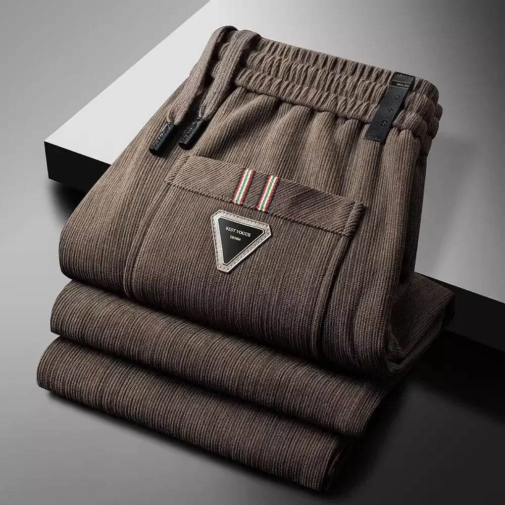 Pantalones de chándal de pierna recta con forro Thiened Fce para hombre, pantalones deportivos informales, pantalones drapeados sueltos y pesados para otoño e invierno