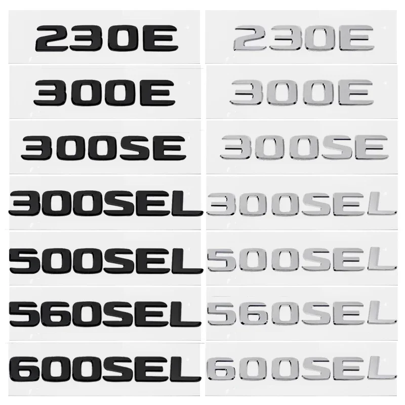 Car Trunk Rear Emblem Badge Alphabet Letter Decal for Mercedes Benz 230E 300E 300SEL 300SE 500SEL 560SEL 600SEL