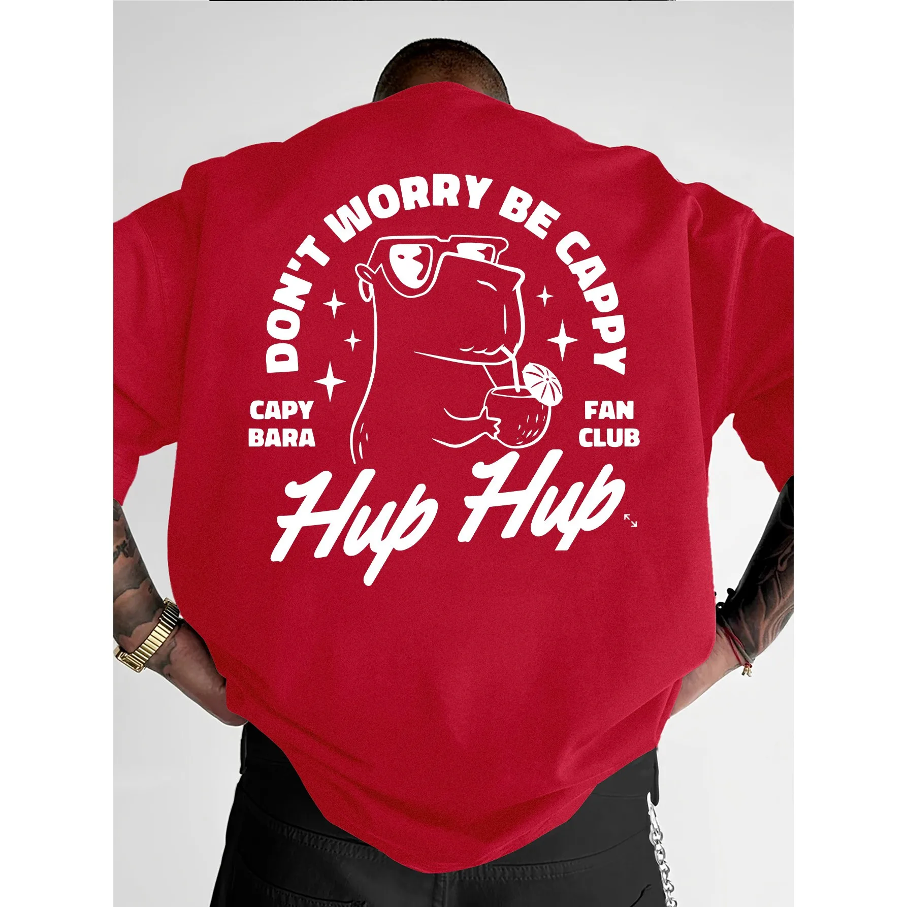 Capybara Don't Worry Be Cappy Graphic Tee Men's Pure Cotton Round Neck Short Sleeve Casual Summer Top