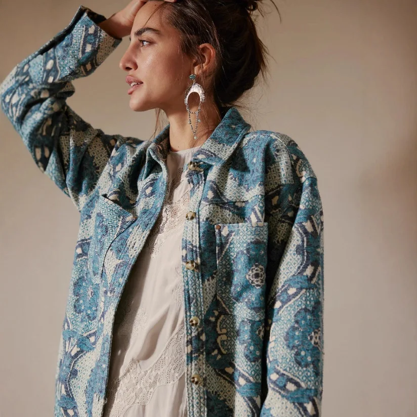 Autumn 2025 New Printed Cardigan Bohemian Long Shirt Jacket Jacket
