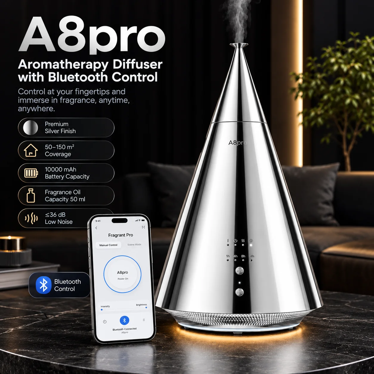 3004 A8 Pro Luxury Aroma Diffuser Large Coverage Scent Diffuser for Home & Commercial Bluetooth Timeable Essential Oil Diffuse