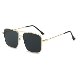 Men Women Fashion Square Sunglasses Double Beam Metal Personalized Sunglasses Trendy Street Photos UV400 Shades Driving Goggles