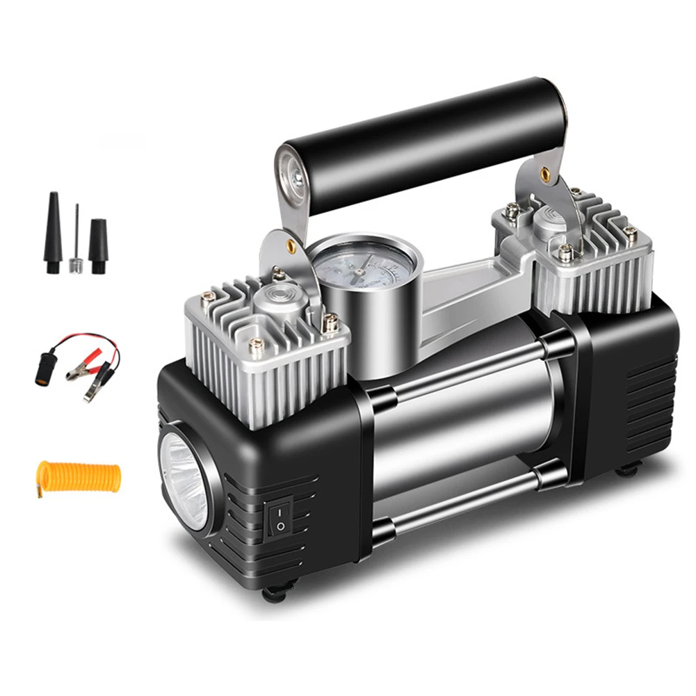 150W Tire Inflator Heavy Duty Double Cylinders Portable Metal DC 12V Air Compressor Truck SUV Tires Dinghy Air Bed etc