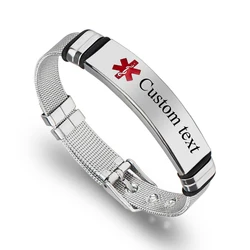 Punk SOS Medical Custom Text Bracelets For Women The Snake Emblem Rod of Asclepius Stainless Steal Men Bracelets Jewelry