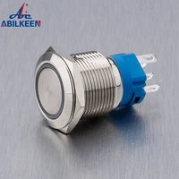 ABILKEEN-interruptor de botón de cabeza redonda y plana, 19mm, con anillo LED, función de iluminación momentánea/enganche, pulsador 1NO1NC de 5 pines