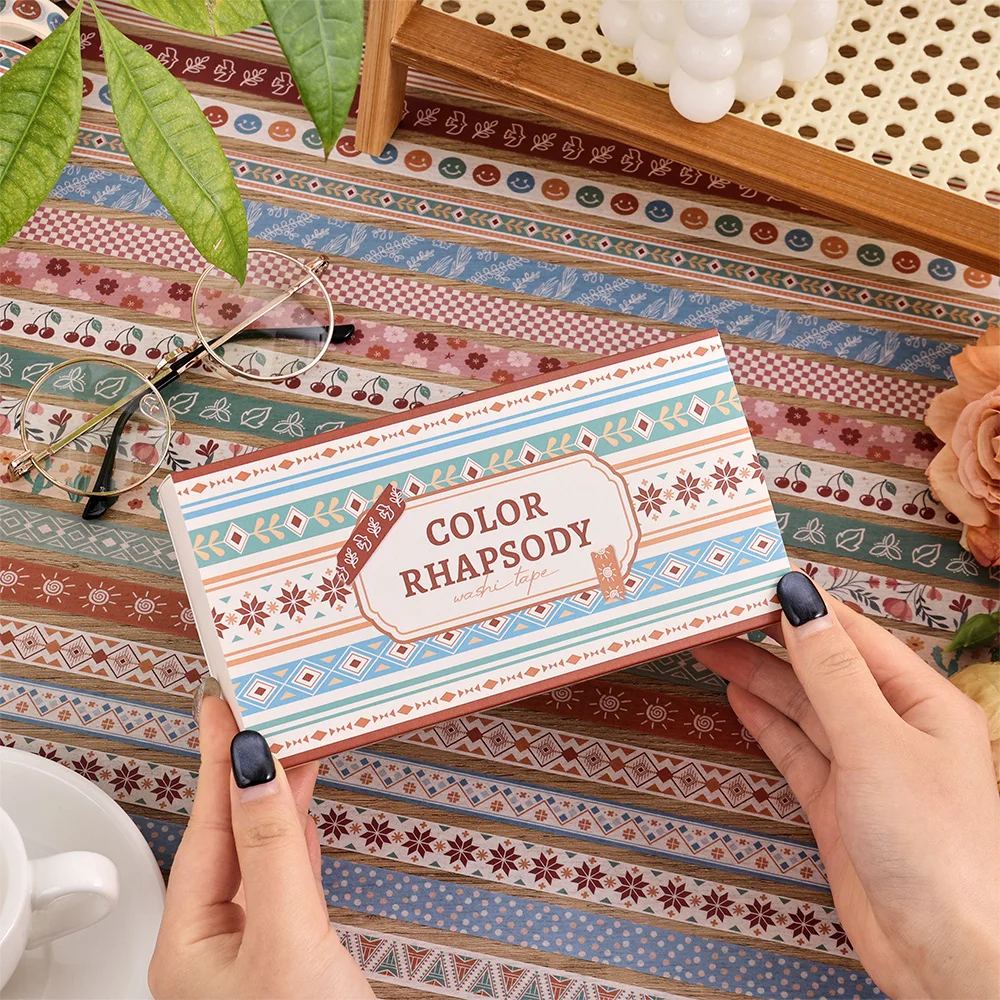 20 لفات من أشرطة اشي البوهيمية الملونة بتصميم عرقي عتيق مجموعة شريط ورقي غير مقاوم للماء لمستلزمات مخطط المجلات