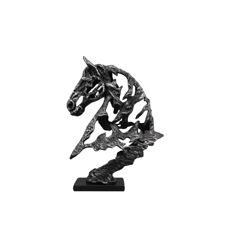 

Modern simple abstract marble cast iron hollow horse head sculpture ornament hotel home soft jewelry