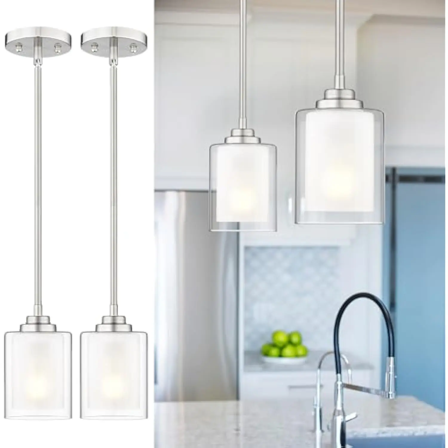 

Modern Pendant Light, Brushed Nickel Modern Pendant Light for Kitchen Island, Hanging Ceiling Light Fixture, Farmhouse Pendant Li