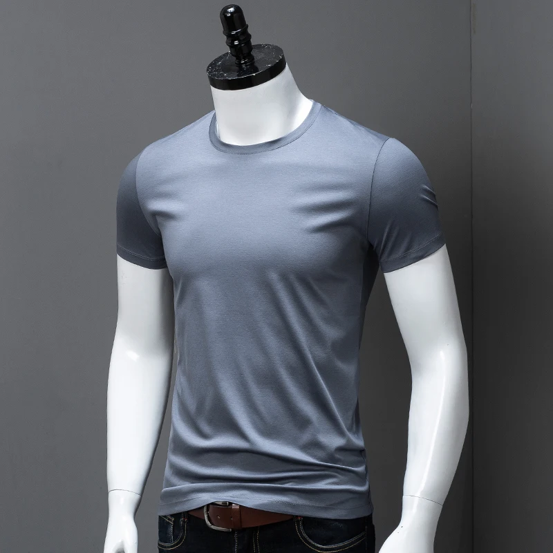 

Men's Mercerized Cotton T-Shirts Short Sleeve O-Neck T Shirt Mens Gray Tshirt Man Solid Color Clothing