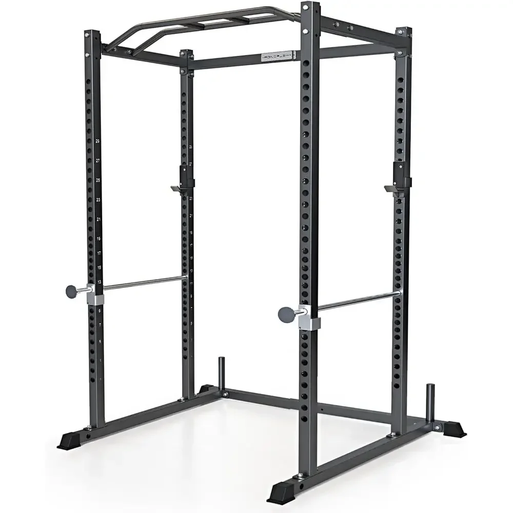 Multi-Function Squat Rack with Solid Safety Bars and J-Hooks - Optional Lat Pulldown and Landmine Attachments - Home Gym Power C