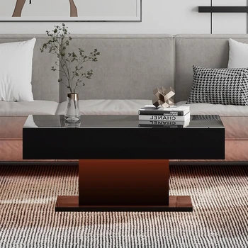 Image Led Coffee Table for Living Room, Living Room Table Rectangular Center Table, Modern High Glossy Wooden Coffee Tables with 16 Co