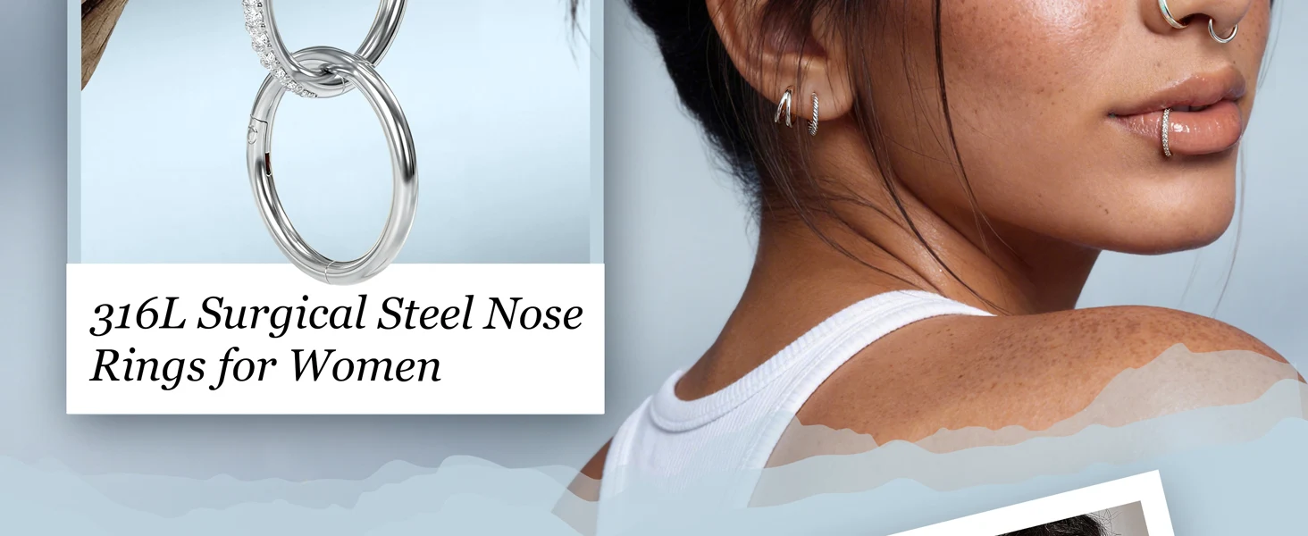 Drperfect 5 Stück Nasenringe aus chirurgischem Stahl für Frauen, Opal CZ Clicker Scharnier-Septum-Nasenring, Helix-Knorpel-Piercing-Schmuck – Detail 2