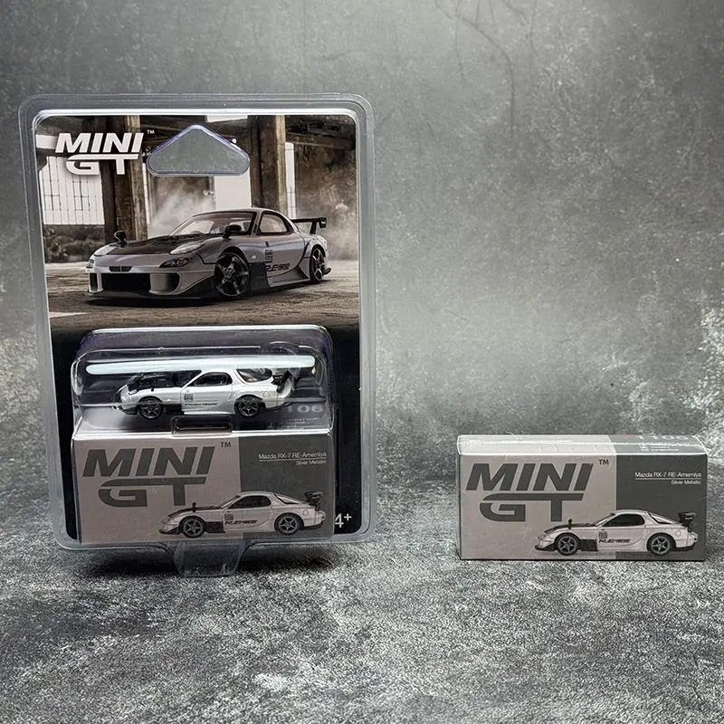 

in Stock MINI GT 1:64 #1106 Mazda RX-7 RE-Amemiya Silver Metallic Alloy Die Cast Car Model Collection