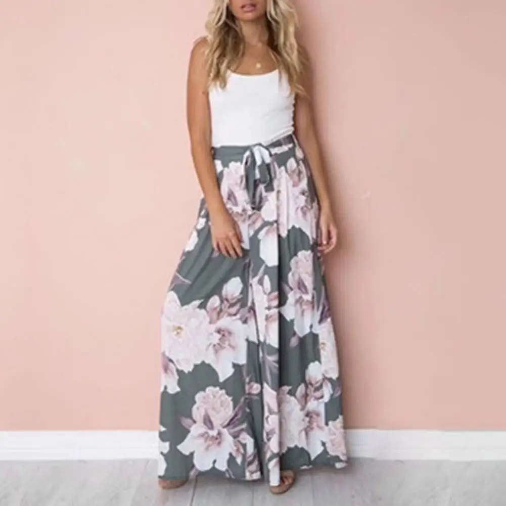 

Flower Print Boho Woman Pants Oversize Wide Leg Pants Palazzo Pants High Waist Lace Up Long Trousers Casual Loose Baggy Pants