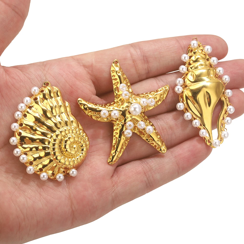 1pcs Stainless Steel Large Starfish Snail Conch Gold Charms For Jewelry Makings Shell Pendants DIY Necklace Jewelry Accessories
