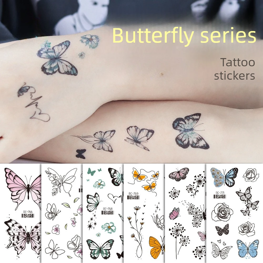 100x Butterfly Tattoo Sticker Waterproof Women Body Face Arm Leg Tattoo Sticker Flower Flase Sticker for Books, Cups, Laptops