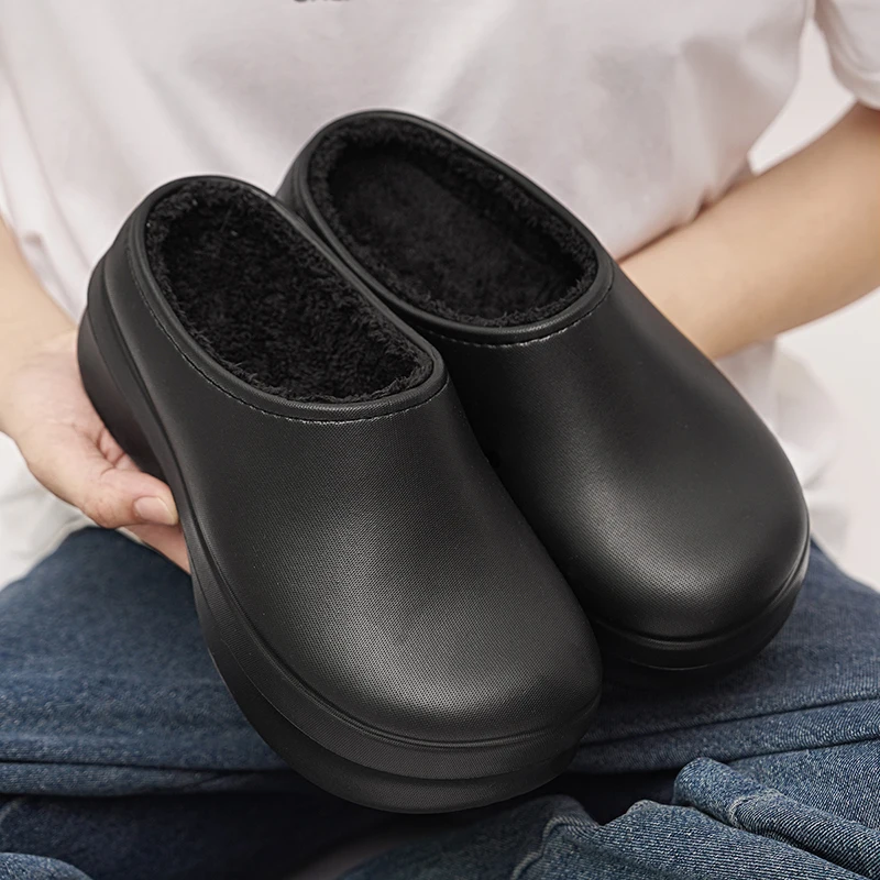 New Popular Solid Color Simple Fashion Trend Warm and Versatile Casual Men's Anti Slip Height Increasing Cotton Slippers