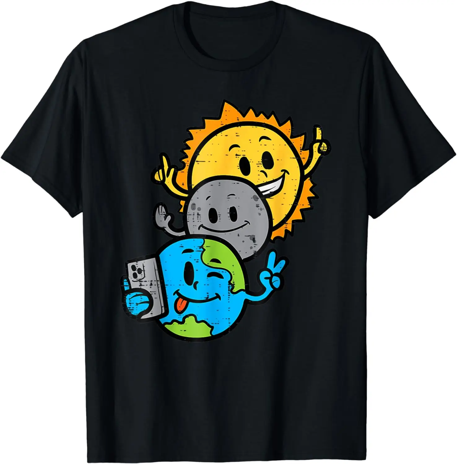 Selfie Earth Moon Sun Funny Total Solar Eclipse 2024 Kids T-Shirt