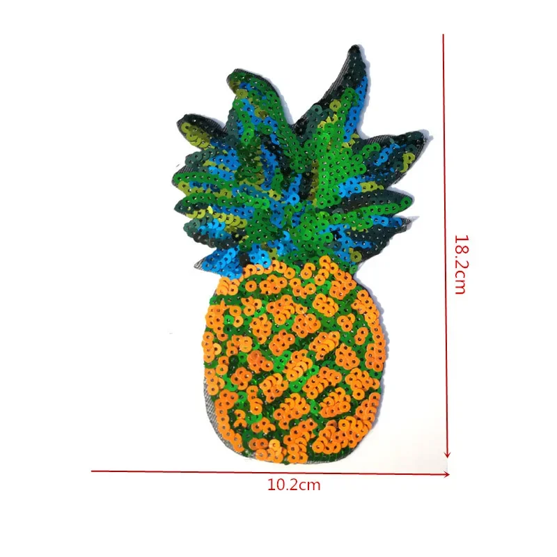 Embroidery Yellow Pineapple Sequins Patch of Iron on Clothing Large Fruit Applique Sew on DIY T Shirt Bag Embroidered Patches