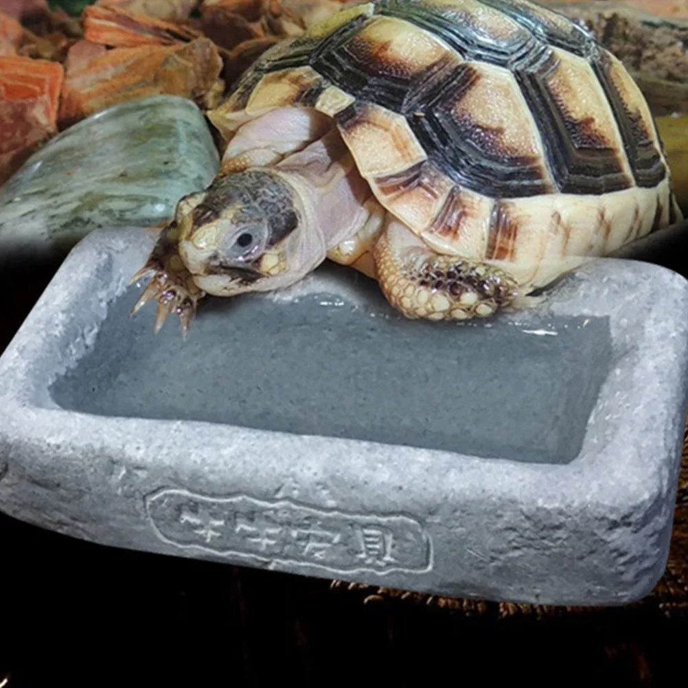 

1Pcs Reptile Feeding Basin Stone Trough Pet Feeder Resin Material Non-Slip Food Bowl for Vivarium Tortoise Lizard Snake Pets