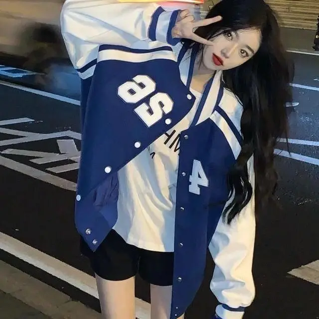 

Американская бейсбольная куртка-ветровка для женщин, свободного кроя, в студенческом стиле, весна-осень, новая корейская версия, Cleanfit, полиэстер