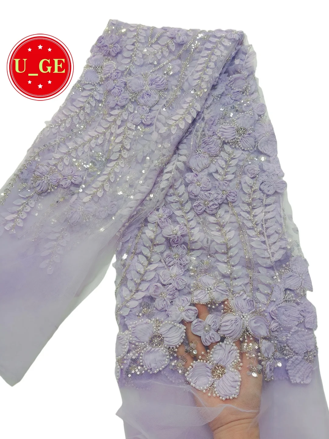 

Wholesale Latest Elegant Best Quality Luxurious Chiffon Soft mesh Lace With Lots Beads fabric For Party Evening Dress U_Ge8195