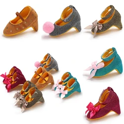 Hot Newborn Infant Baby Fashion Girls High Heels Shoes Princess Bow First Birthday Party Crib Shoes Photo Props Shoes 0-12Months