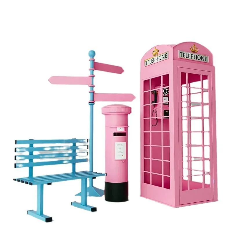European Style Phone Booth Decor Ornament, British Industrial Iron Craft for Scene Display