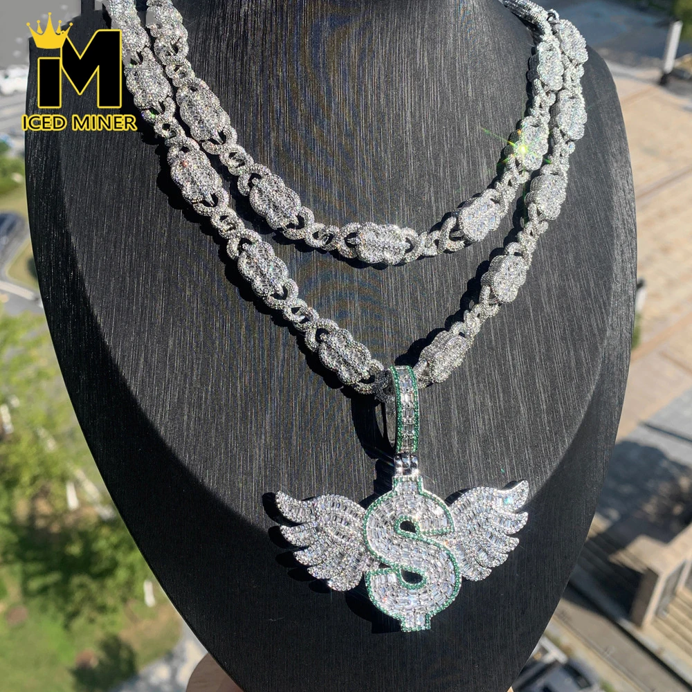 Icedminer Dollar Wing Pendant with Iced Out Cuabn Link Chain Necklaces Men Women Bling Zircon Hip Hop Jewelry Free Shipping
